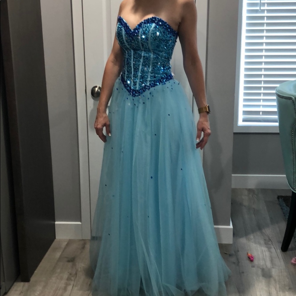 Blue Sequin Top Formal Gown